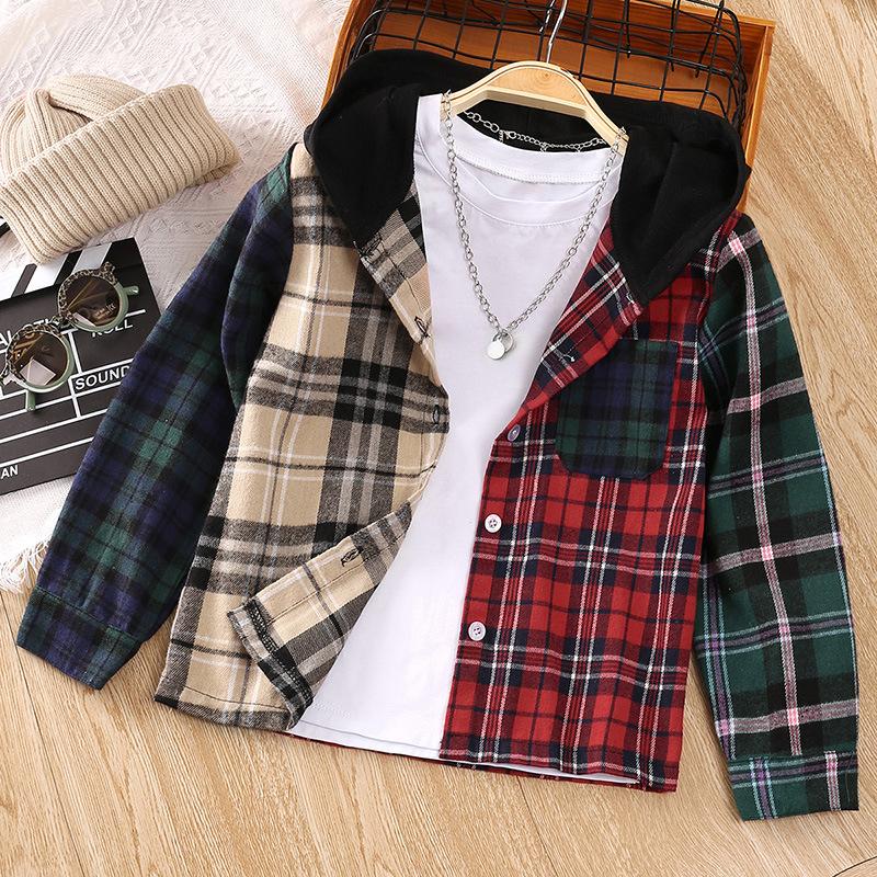 Spring New Children's Shirt Jacket 7-12 Long Sleeve Color Blocking Unisex Children's Top