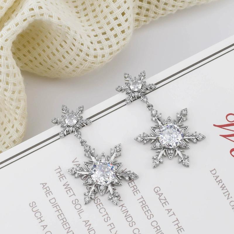 1Pair Shiny Snowflake Earrings For Women Unique Imitation Pearl Long Chain Rhinestone Retro Pendant Earrings Fashionable Jewelry