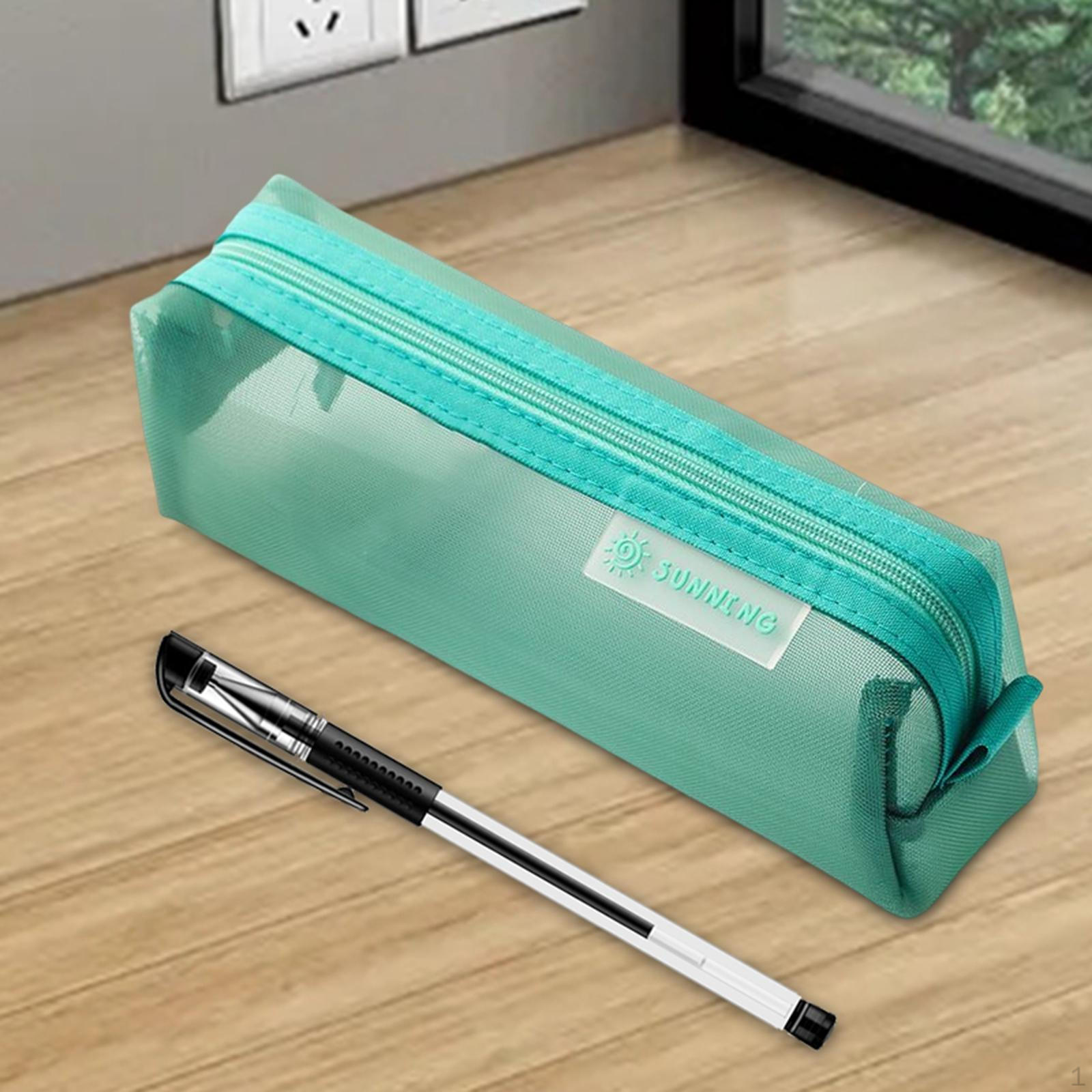 

Multifunctional Net Yarn Pencil Case Portable Storage Organizer Box Nylon Holder Bag зелёный