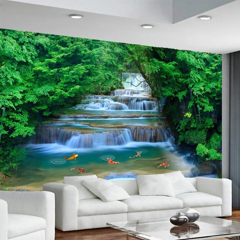 Wasserfall Tapete Fließendes Wasser Goldfisch Foto Wandbild Natur Landschaft Wandmalerei Heimdekor Wandpapier