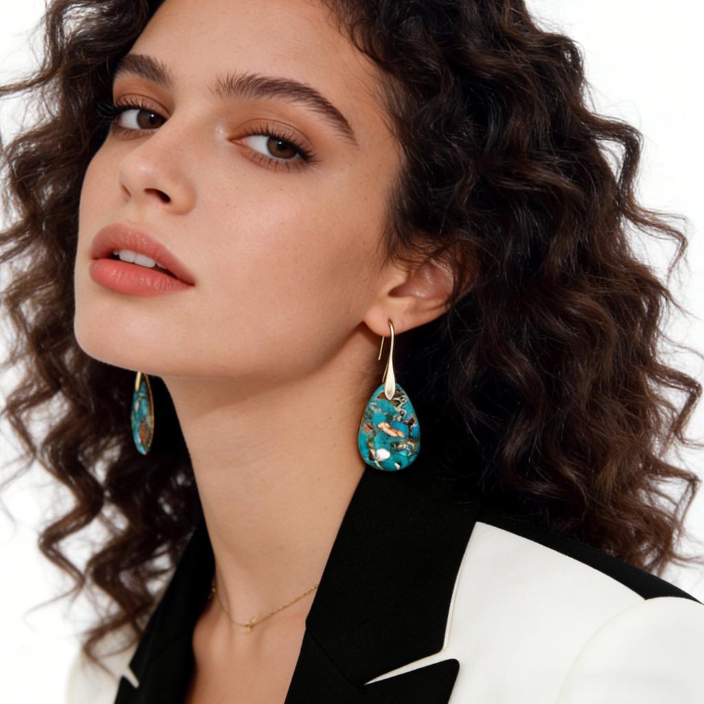 Bohemian New Vacation Style Half Jewel Water Drop Pendant Earrings European and American Popular Accessories