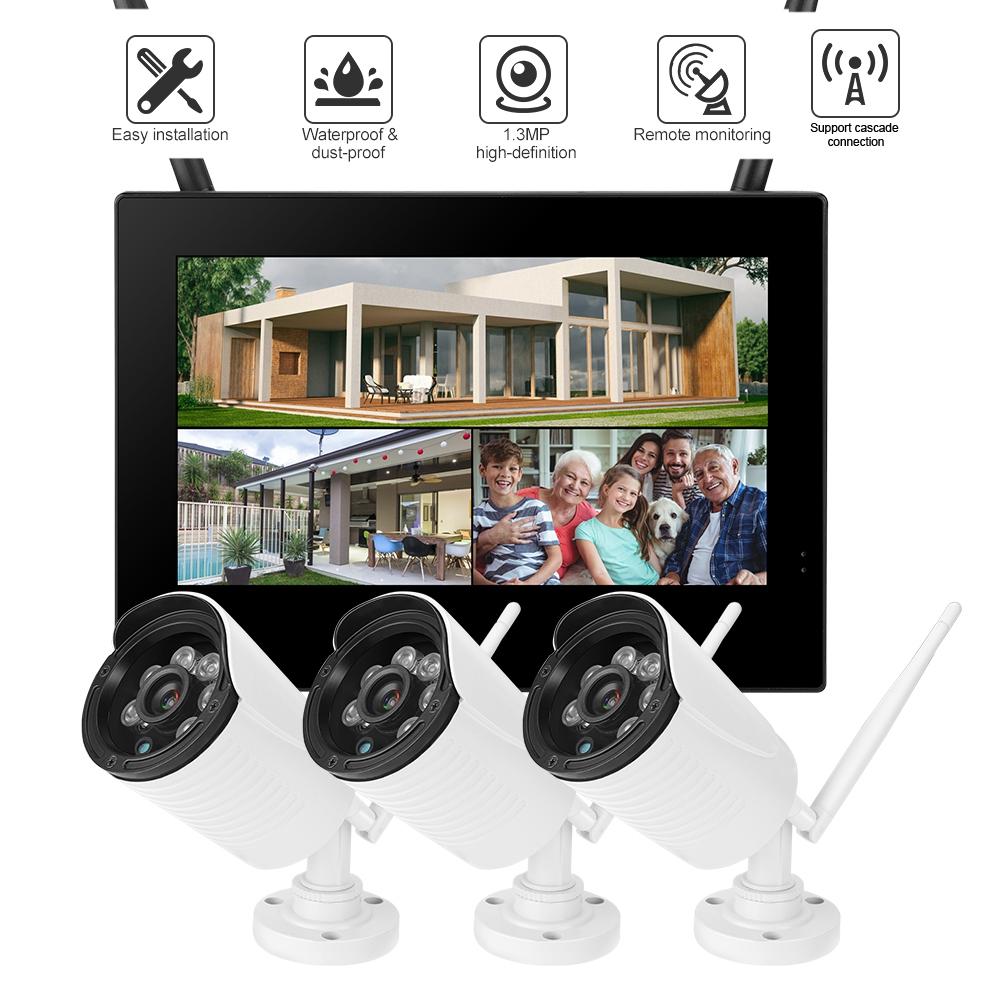 10in 1.3MP HD Wireless WIFI Baby Monitor 3 Cameras Smart DVR Home Security System