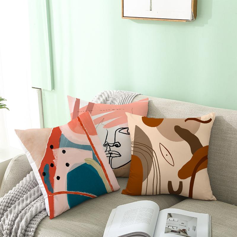 Sofa Pillow Cover Nordic Simple Abstract Office Cushion Peach Skin Pillow Cover