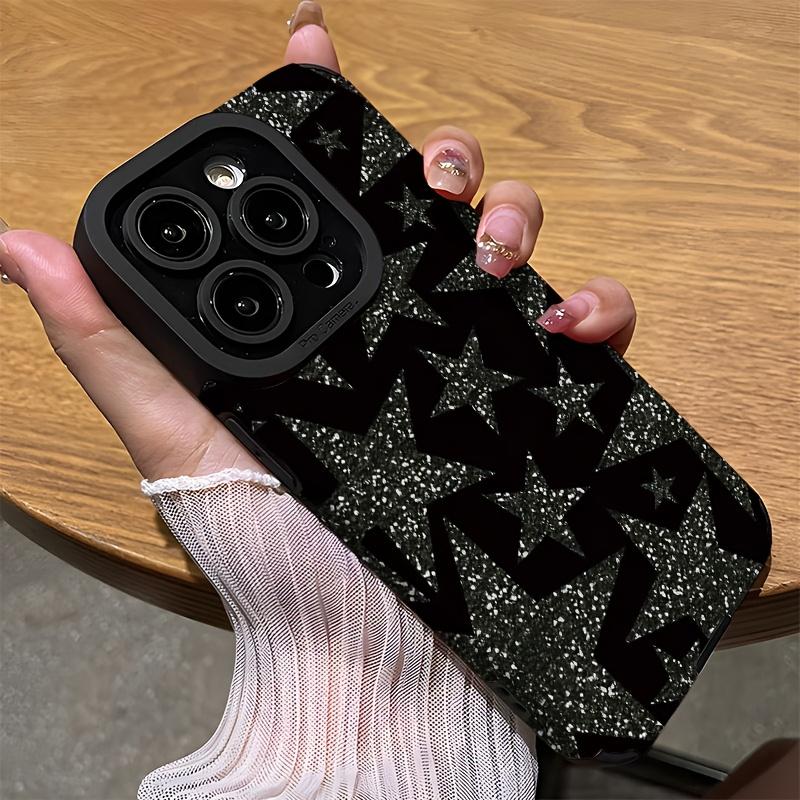 Retro Black Star Patterned Phone Case Suitable for iPhone 17 16 15 14 13 12 11 Pro/Max/Plus Anti Drop and Shockproof Back Cover