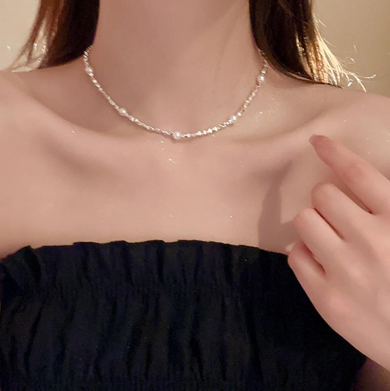 Freshwater Pearl Necklace Simple and Small Versatile Collarbone Chain Ins Style Necklace Decoration for Women
