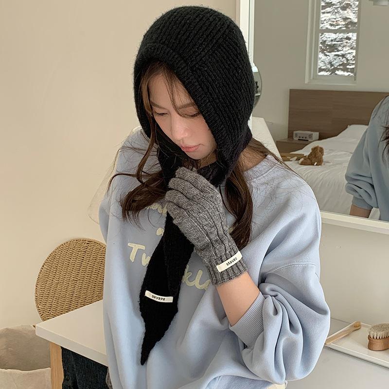 Winter Korea Warm Versatile Knitted Scarf Thickened Hat Scarf Integrated Ear Protector Wool Hat Trend