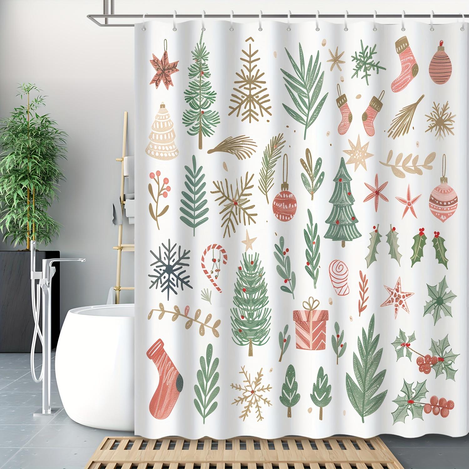 

Christmas Curtain - Cartoon Trees & Snowflakes, Waterproof, 12 Hooks, Festive Decor W60H190(CM)-1 Pcs