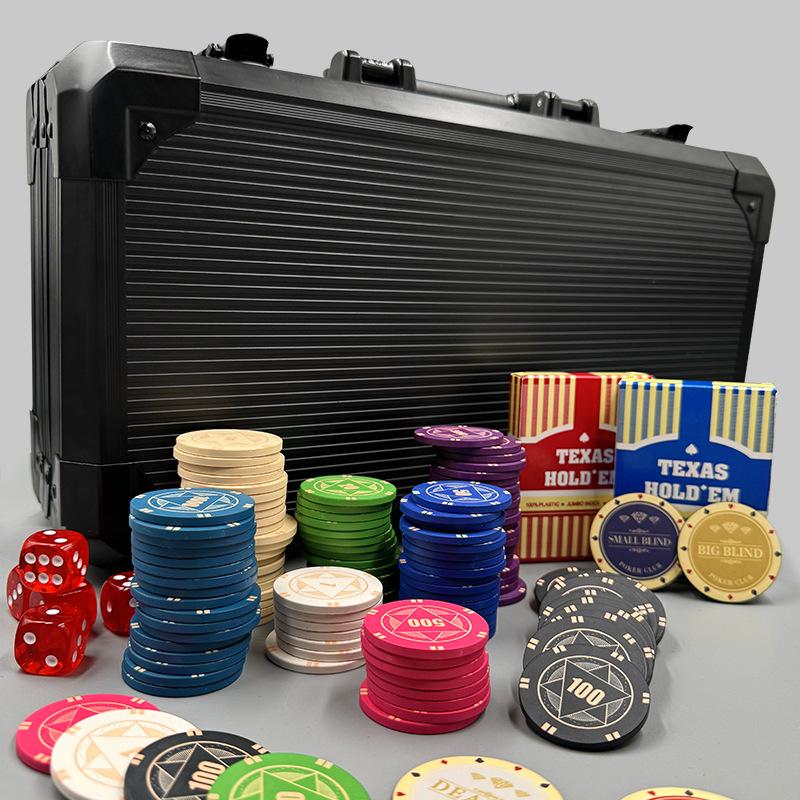 Texas Hold'em High-End Ceramic Poker Chip Set with Professional K Box for Card Rooms