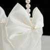 1Pc Bow Faux Pearl Wedding Flower Basket White Bow Flower Basket Satin Flower Basket Suitable For Party Decoration Gifts