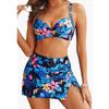 Plus Size Women Two Piece Bikini Set, High Waist Printed Separated Swimsuit, Sexy European Three-point Swimwear