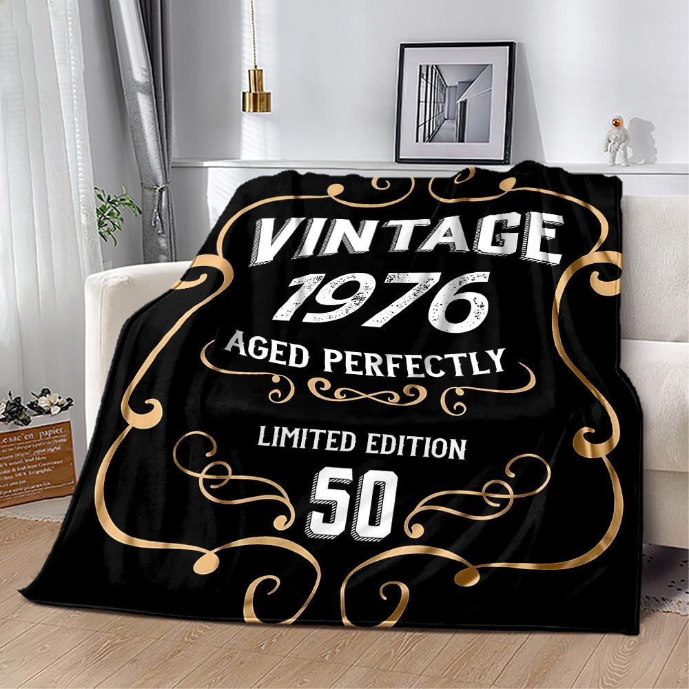1pc Golden 50th Celebration blanket Soft and Warm for Sofa Office Camping Travel Livingroom Great Gift for Friends and Family Comfortable All Seasons