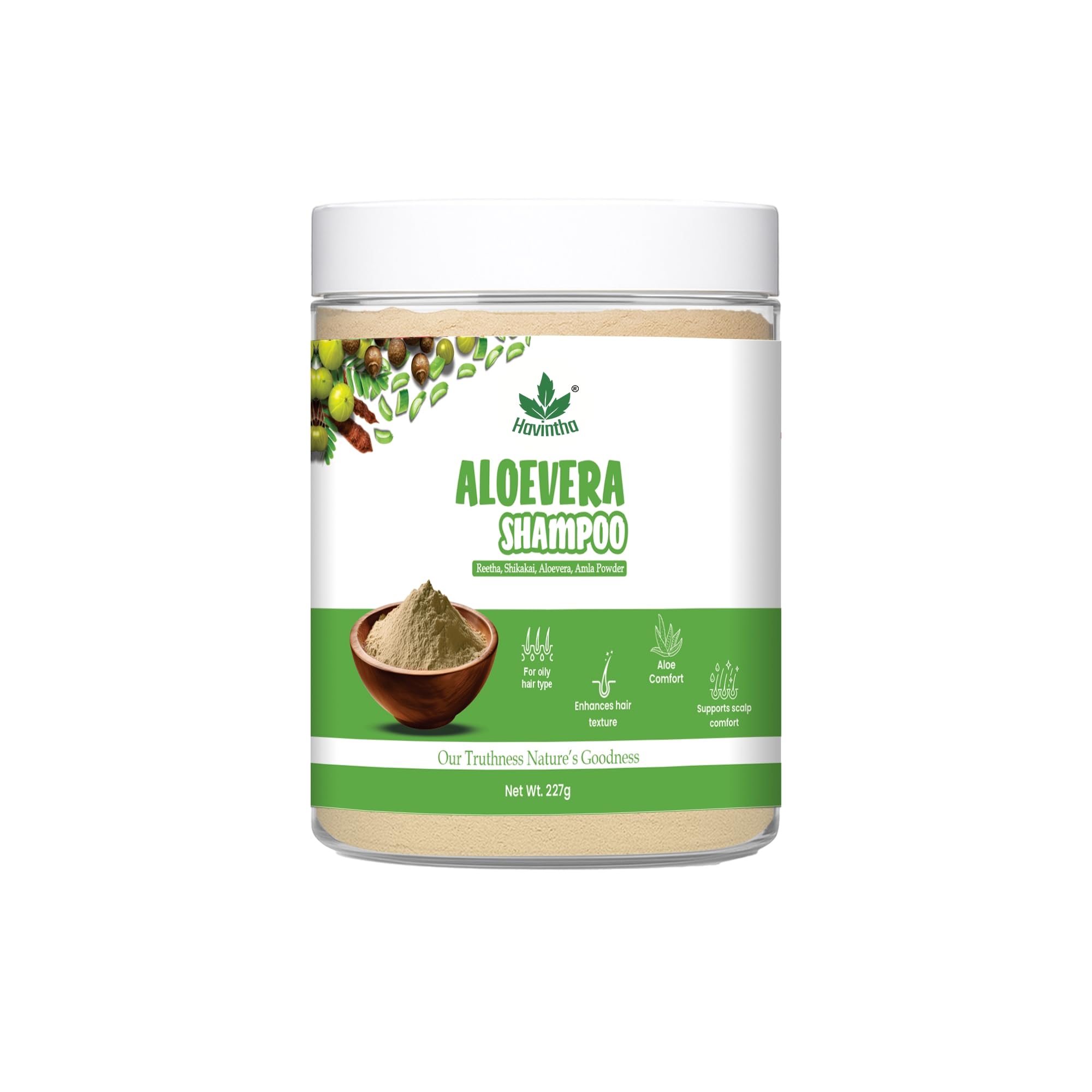 Havintha Natural Hair Shampoo with Herbal Amla Reetha Shikakai and Aloe vera Powder For Men & Women | For Oily Hair | Paraben and Sulphate Free Shamp