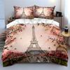 Eiffel Tower with Cherry Blossoms Bedding Duvet Cover Set Duvet Cover Pillowcases  (1*Duvet Cover 2*Pillowcases, without duvet insert)