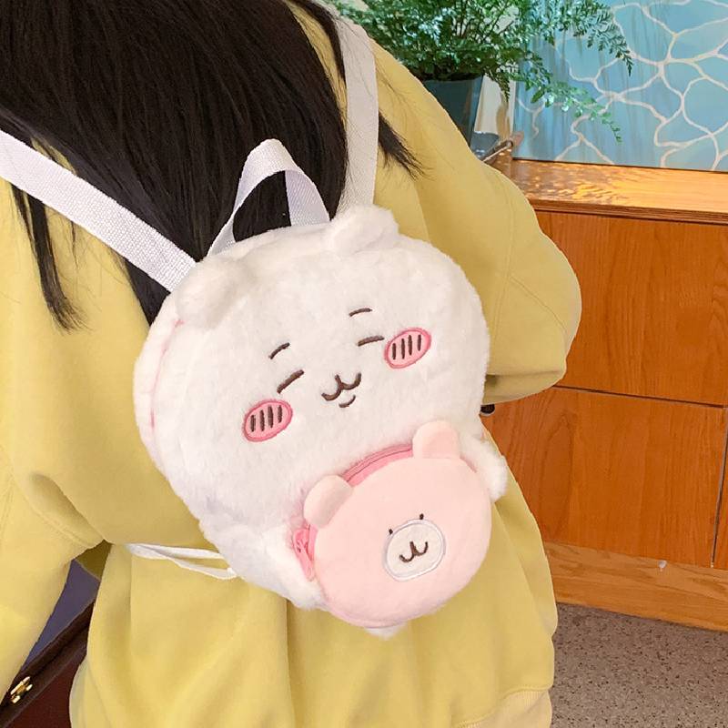 Chiikawa Cute Cartoon Plush Small Drawstring Bag With Padded Shoulder Strap For Daily Use