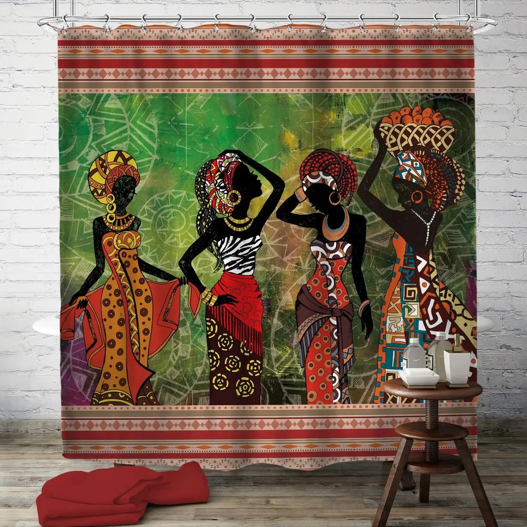 African Egyptian Women Shower Curtain with 12 Hooks African Girl Shower Curtain Waterproof Durable Afro Lady Shower Curtains Set