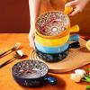 Multipurpose Bohemians Handled Bowl Salad Bowl Ceramic Texture Oven Microwave Safe Dishwasher Cleanable Healthy Cooking