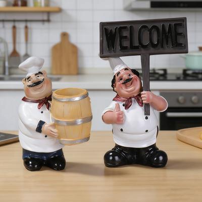 Figura de Resina de Chef Gordo Pizarra Portamensajes Portapinchos Escultura de Estatua de Chef de Resina Decoración de Encimera de Cocina Adorno para Hogar Cafetería Restaurante