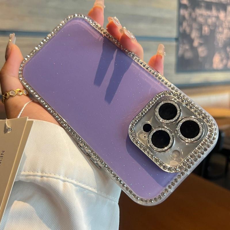 Luxury Bling Glitter Cute Clear Soft Phone Case For iPhone 16 15 14 13 12 Pro Max 11 Diamond Frame Bumper Shining Cover Girly