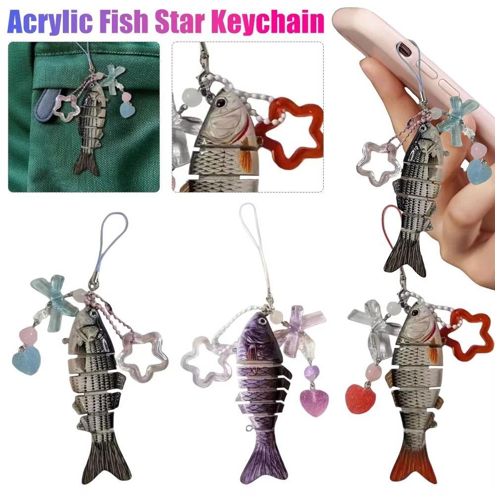 Simulated Fish Star Pendant Acrylic Fish Phone Lanyard Handmade Fish Keychain  Jewelry Accessories