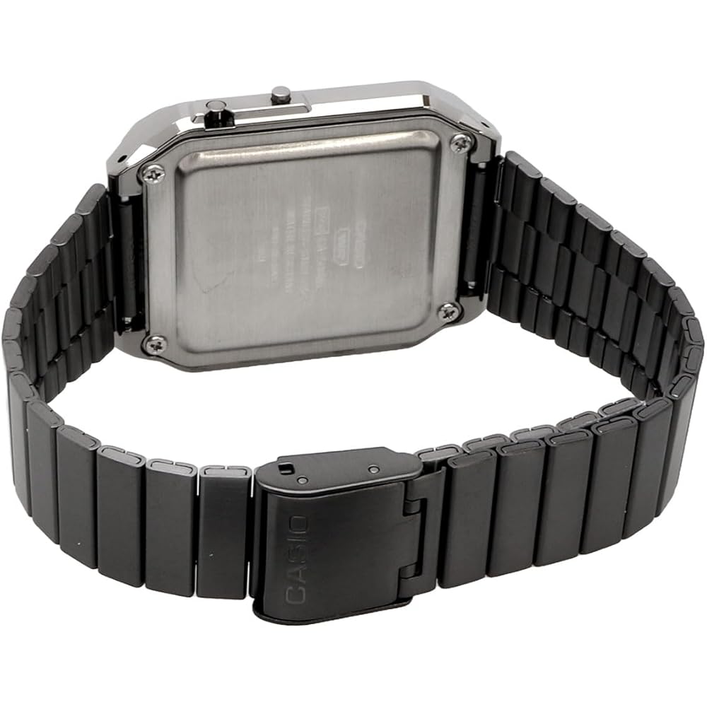 Casio Vintage Series Digital Watch 8-Digit Calculator Gunmetal Yellow Unisex Metal Band
