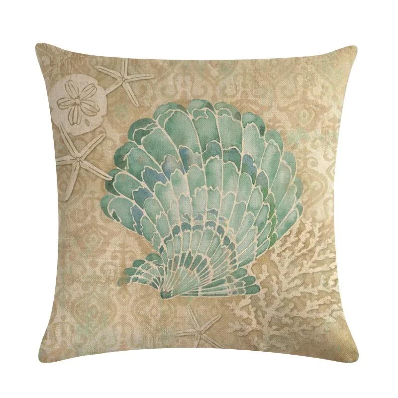 Newest Fashion Conch Starfish Shell Marine Life Linen Pillowcase Office Sofa Decorative Cushion Cover