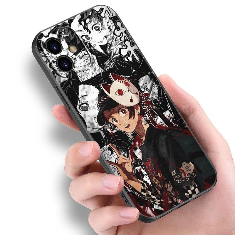 Anime Demon Slayer Tanjiro Case For Apple iPhone 14 13 12 Mini 11 Pro Max 7 8 XR X XS 7 8 Plus SE 2020 2022 Black Cover