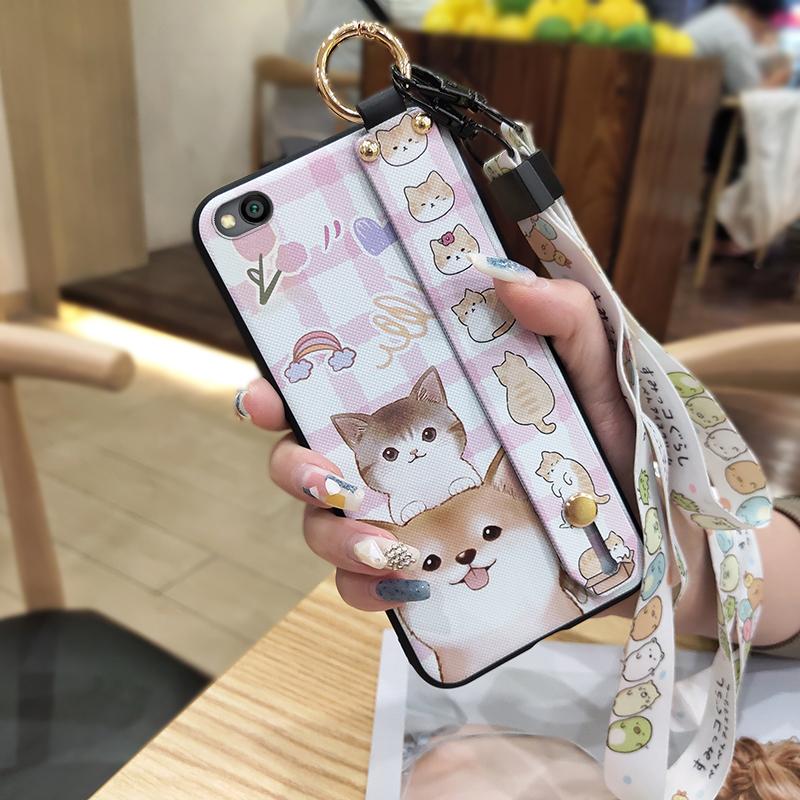 Lanyard Phone Holder Phone Case For Xiaomi Redmi GO Soft case Protective Shockproof Dirt-resistant Wristband Cute Ring