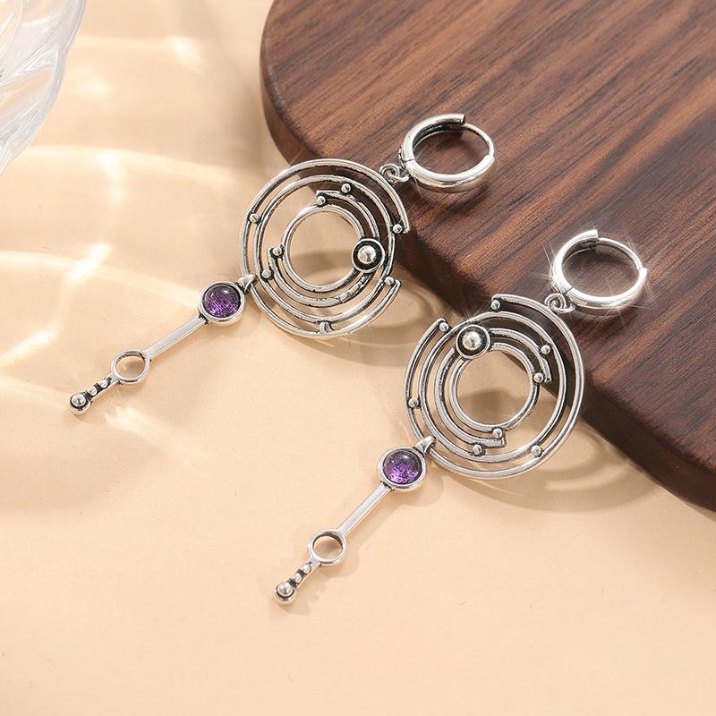 1 пара винтажных медных серег ручной работы, инкрустированных искусственным фиолетовым лунным камнем, для женских серег-подвесок