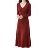 Solid Color V-neck Medium and Long Knitted Dress for Women's Autumn and Winter New Temperament Slim and Thin Over the Knee Primer Sweater Skirt
