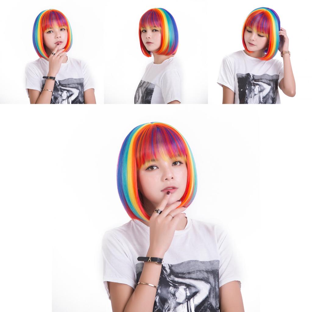 Cosplay Short Rainbow Wig For Festival