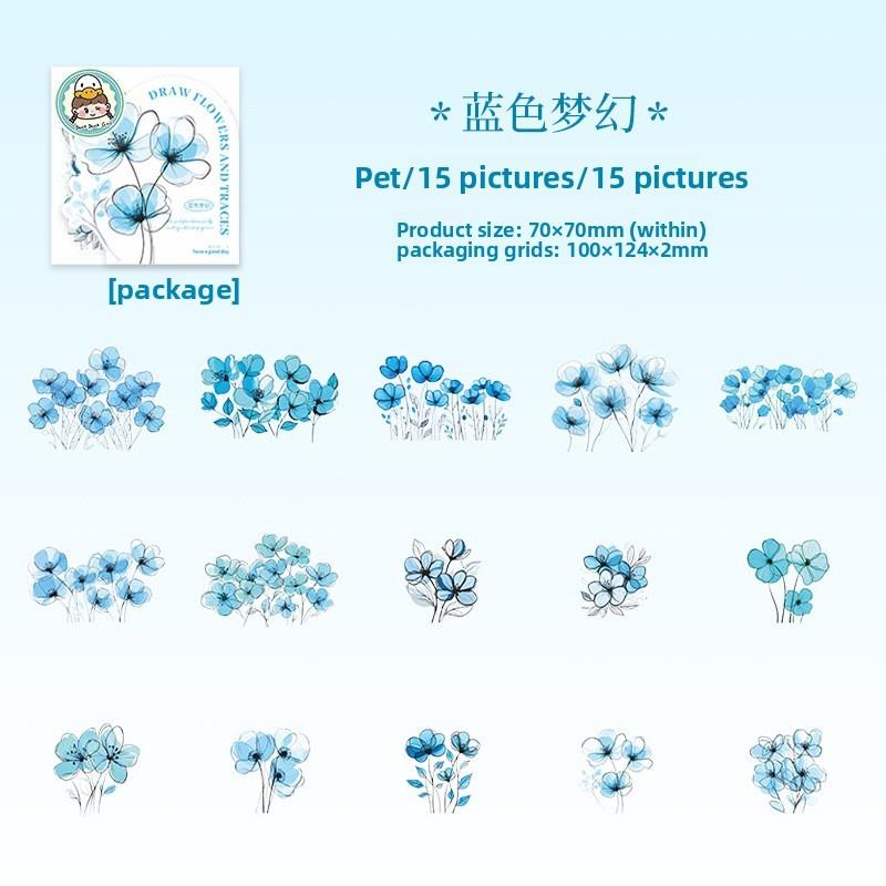 15pcs Flower Sticker Decorative Scrapbooking Junk Journaling DIY Card Making Scrapbook Materials Craft Daily Planner