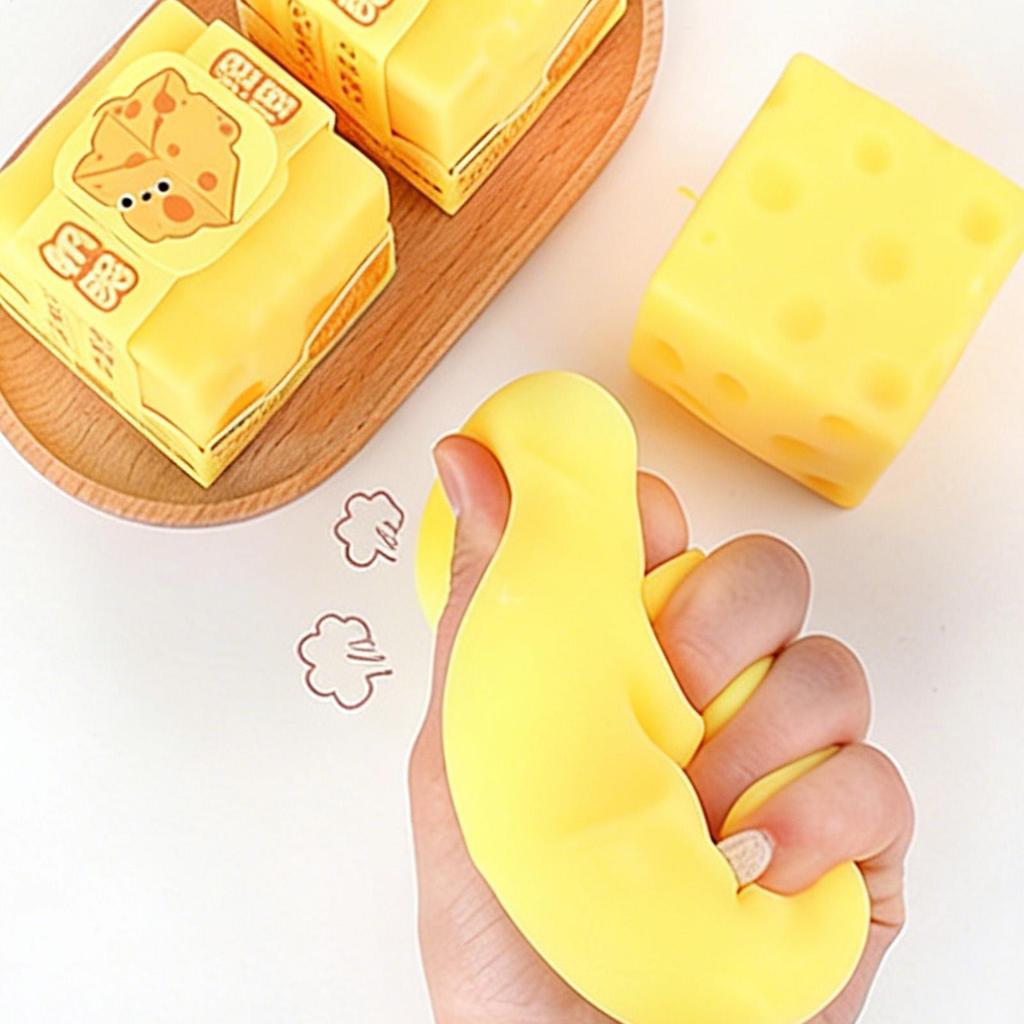 Cute Cheese Stress Toy Simulation Squeeze Decompress Toy for Kids Teens Adults Study Work Home School Office Fidget Toy