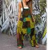 Damen Ethno Patchwork Ärmelloser Harem Jumpsuit 2024 mit Taschen