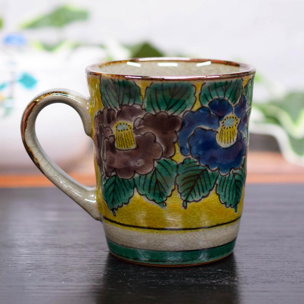 Waza no Kura Stylish Coffee Kutani Ware Yoshidaya Sasanqua Luxury Made in Perfect as a Birthday 60th 70th 77th or 88th Birthday Celebration Gift Mug,