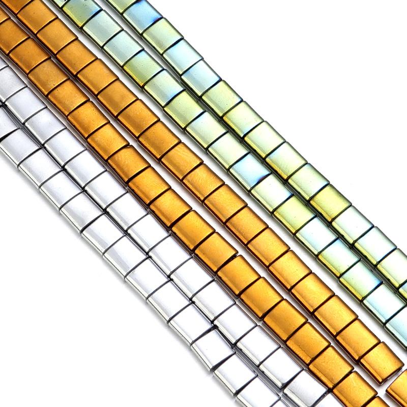 70-380pcs/Strand Two Holes Flat Square Hematite Beads Natural Stone Beads Spacer Loose Beads For Jewelry Making DIY Bracelet