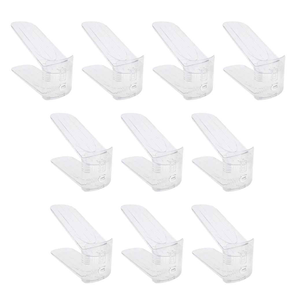 10 Pcs Shoe Slots Organizer Adjustable Transparent Double Layer Stack Shoe Rack for Home Dormitory Transparent White