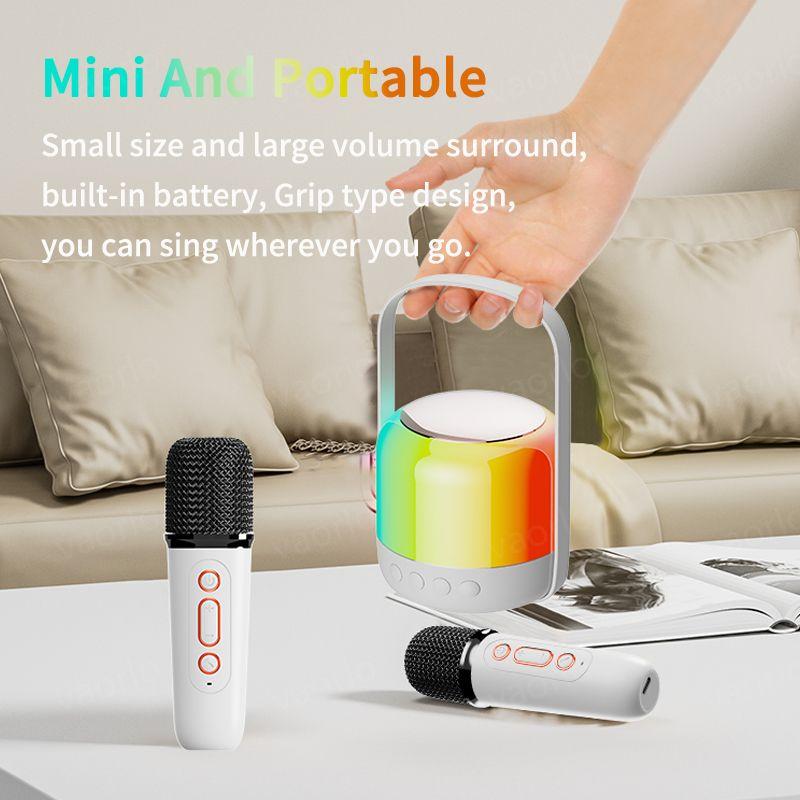 Portable Wireless Dual Microphone Karaoke Machine Bluetooth PA Speaker KTV DSP System HIFI Stereo Sound RGB Colorful LED Lights