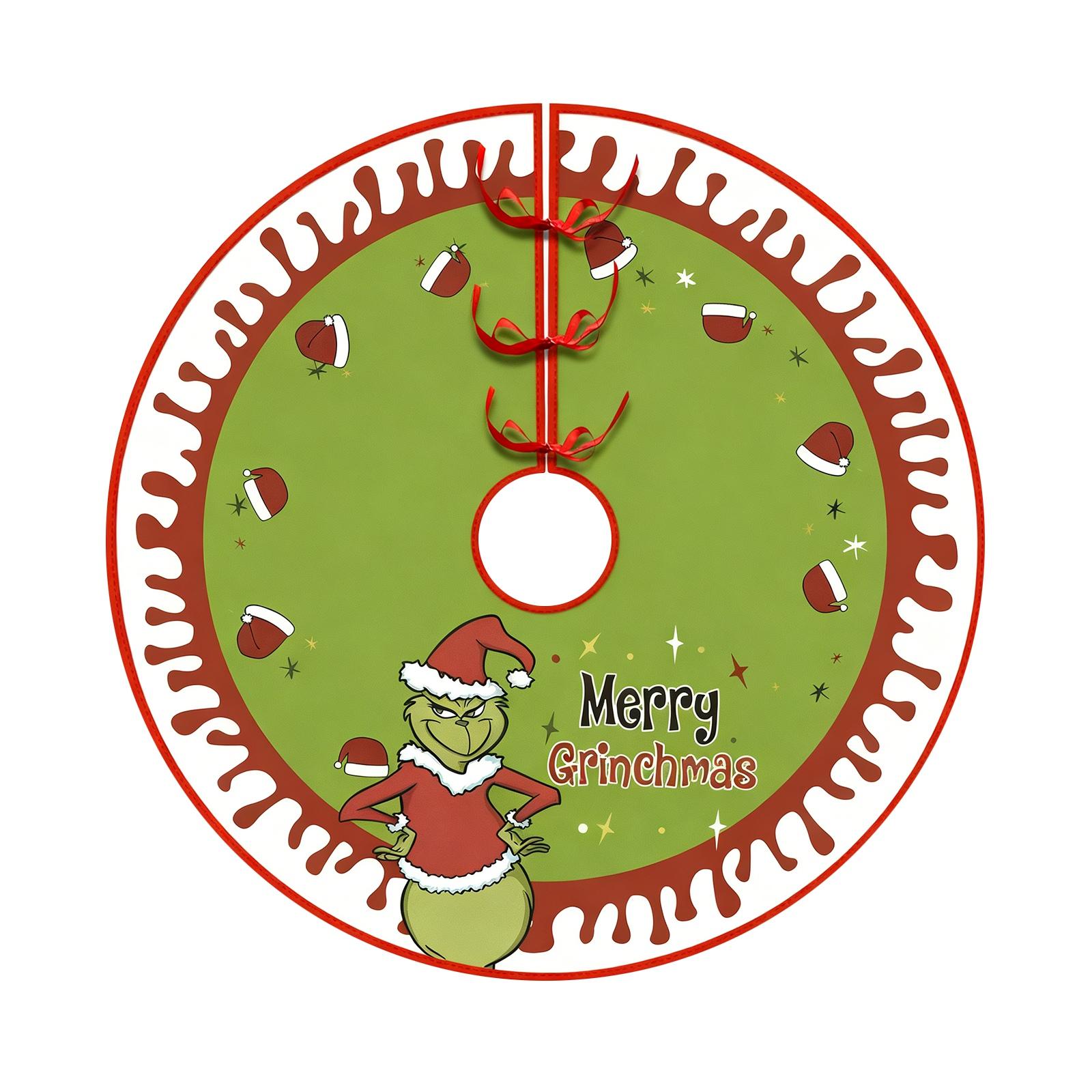 

Green Merry Christmas Tree Skirt,Lace-up Snowflake Xmas Tree Skirt, Winter Holiday Party Farmhouses Indoor Decoration Home Decor XS