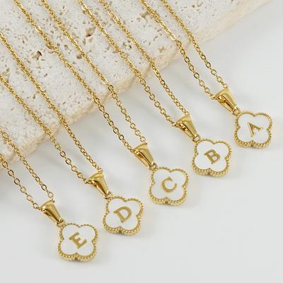 Clover Pendant Stainless Steel 18K Gold Necklace Simple Shell Letter Clavicle Chain Necklace