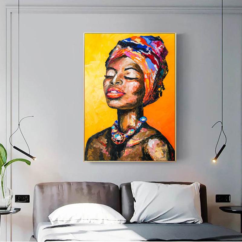Abstract Knife Oil Painting Portrait Poster Sexy African Women Canvas Painting Wall Pictures for Living Room Cuadros Home Decor