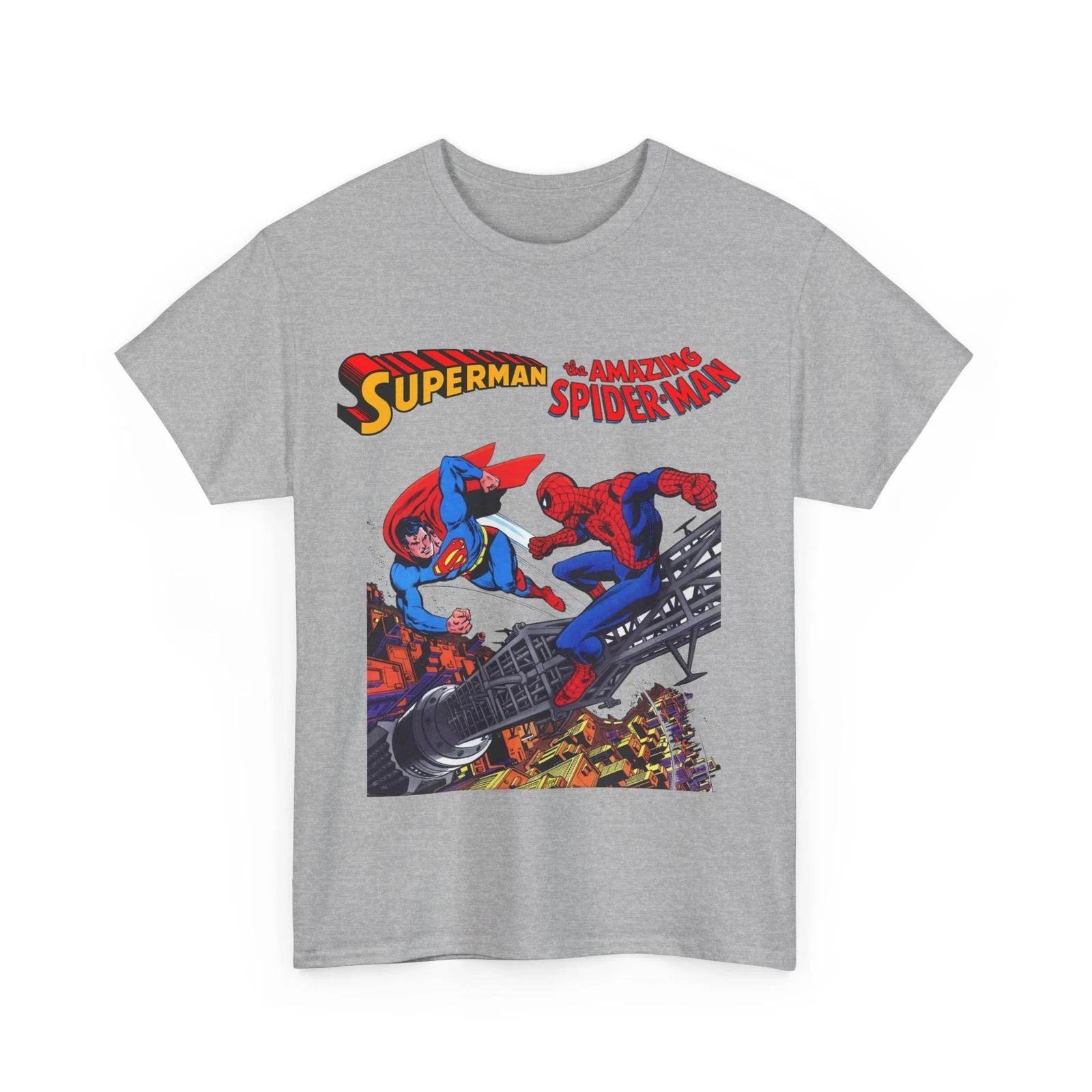 Superman Spider-Man T-Shirt DC Marvel Comics Crossover 1970s Retro Graphic Tee XXXL