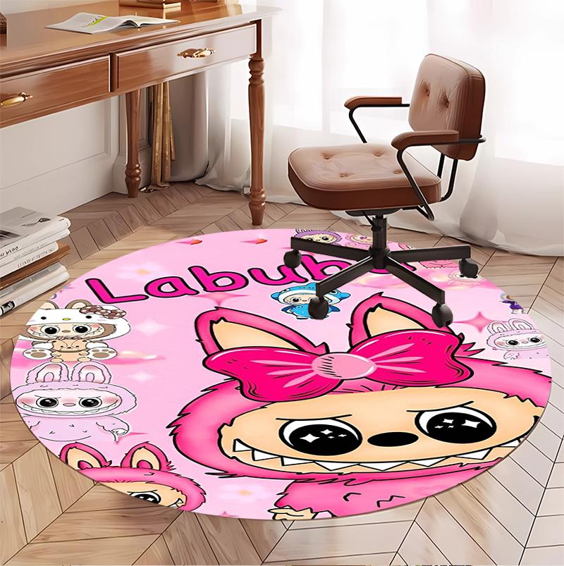 Labubu Pattern Round Rug, Indoor/Outdoor Mat, for Picnic, Gameroom, Bedroom, Office, Living Room, Home Decor Carpet, Birthday Gift