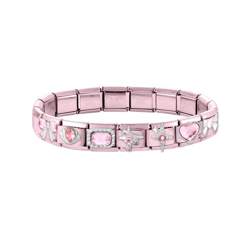 Fashion Zircon Pink Butterfly Star Bow Flower Rabbit Italian Charm Links Fit 9MM Stainless Steel Bracelet Women DIY Making Gift