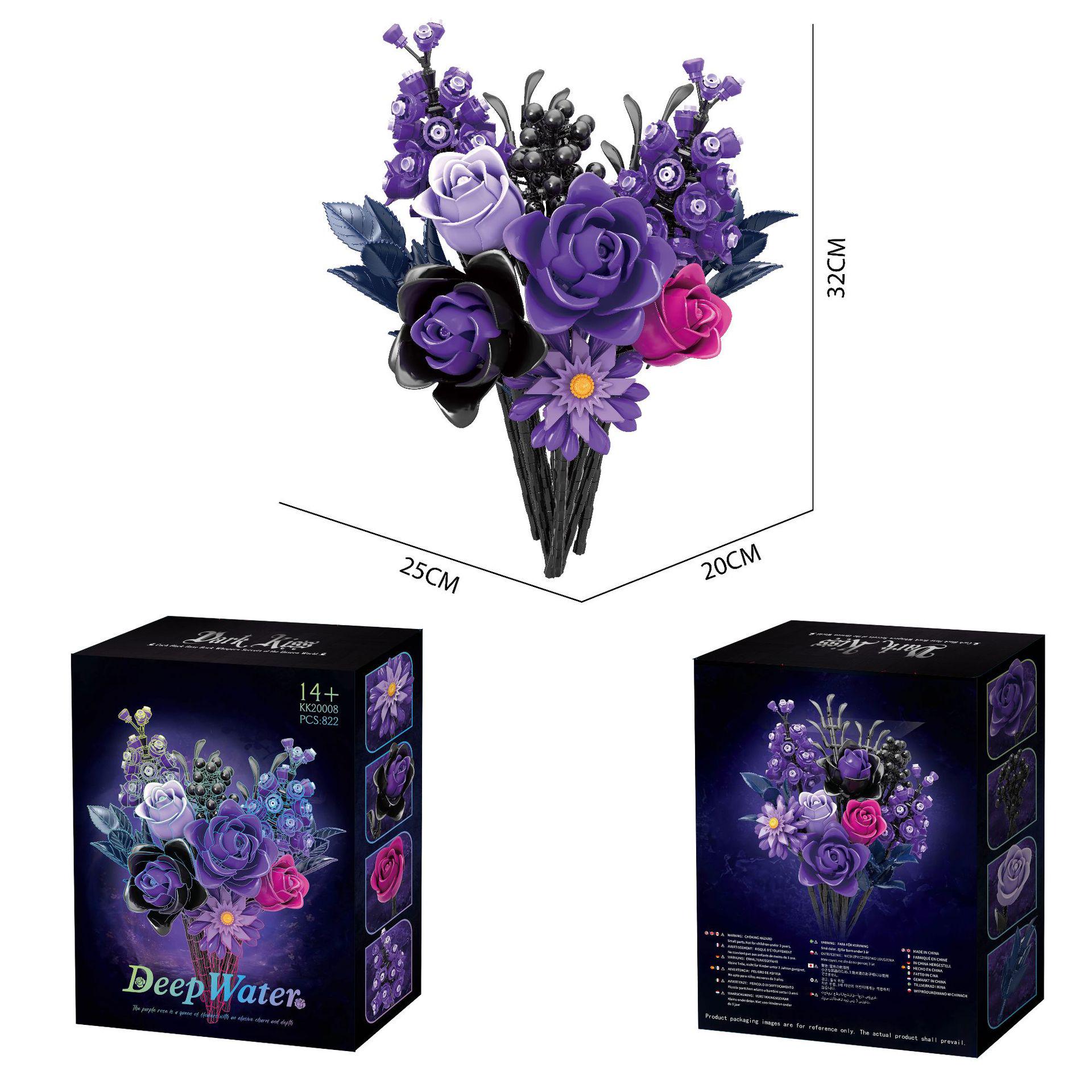 

Purple Rose Whispers Building Block Bouquet - Desktop Floral Model Toy