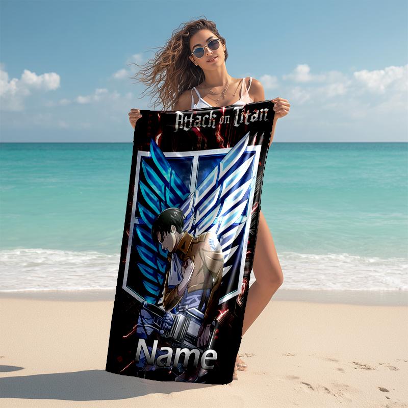 Personalized customized proof beach towel with Attack on Titan pattern - soft, absorbent, quick-drying, perfect swimming, camping&bathing