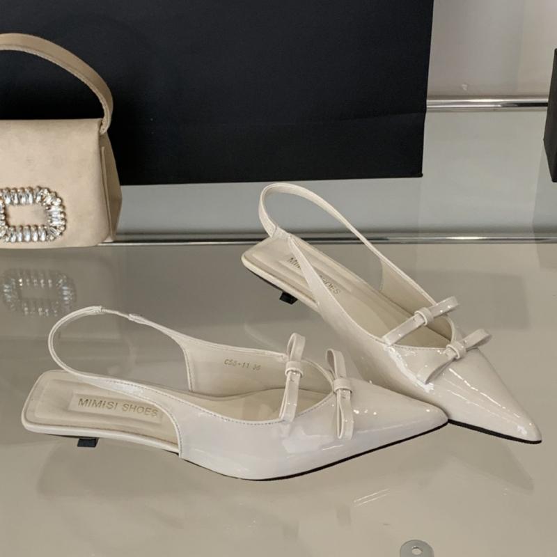 Dámské sandály s mašlí a špičatou špičkou Letní móda Nízký podpatek Slingback Boty Dámské Sexy Svatba Elegantní Dámské Lodičky