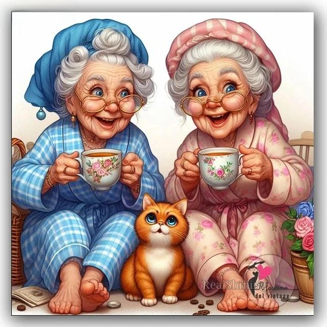 

Очаровательная Алмазная Живопись Счастливые Сестры Бабушки, Полная Алмазная Мозаика Набор для Вышивки Крестом, Пожилая Женщина Поздняя Жизнь Домашний Декор Full Round 25x25CM