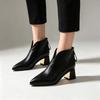 Women's Fashion Pointed Toe Boots with Block Heel and Back Zipper V-Cut Casual Boots
