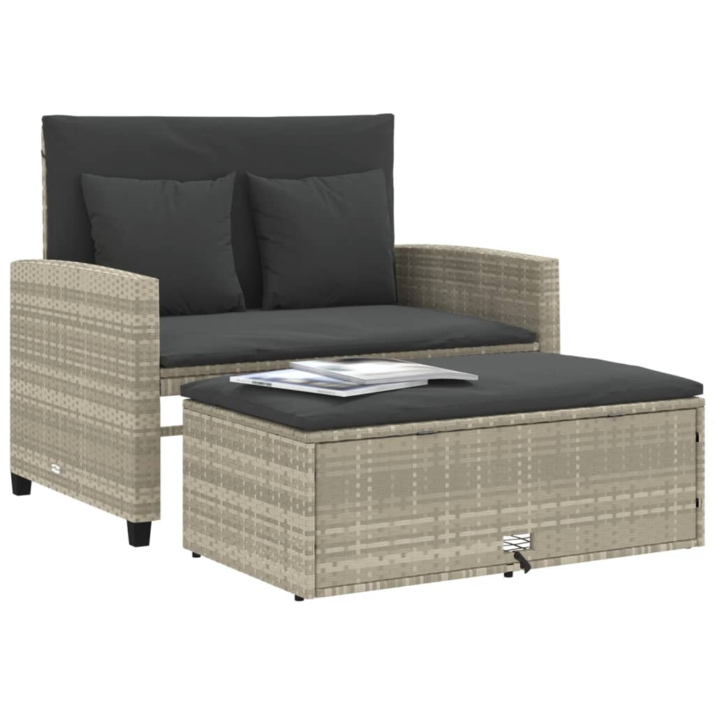 Vidaxl Garden Sofa With Cushions, 2-Seater, Light Grey, Poly Rattan