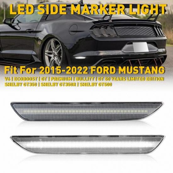 2Pcs Rear Red Fender / White LED Side Marker Light For 2015- Ford Mustang